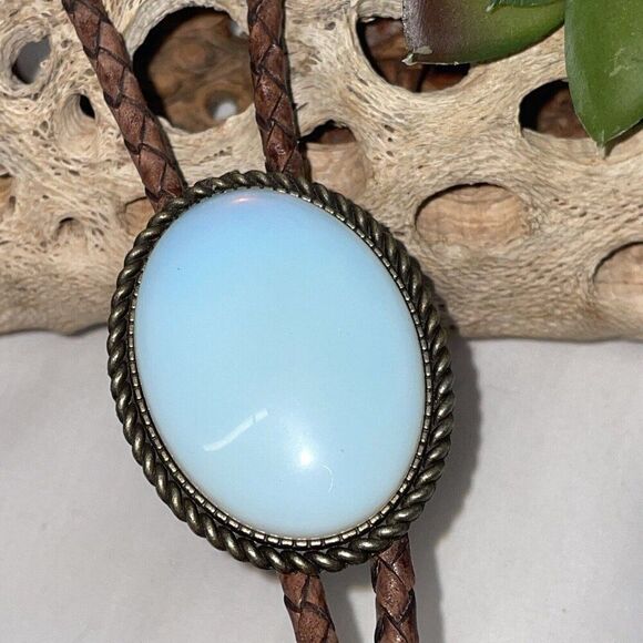 BRONZE Large Faux Opal Wedding Formal Groom Dad Son Western Southwest Bolo tie - Picture 11 of 16
